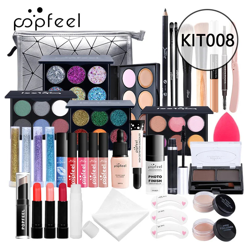 POPFEEL maquillage Kit complet femme maquillage ensemble ombre à paupières fard à paupières Palette brillant à lèvres Mascara Eyeliner pinceaux sac maquillage pour les femmes