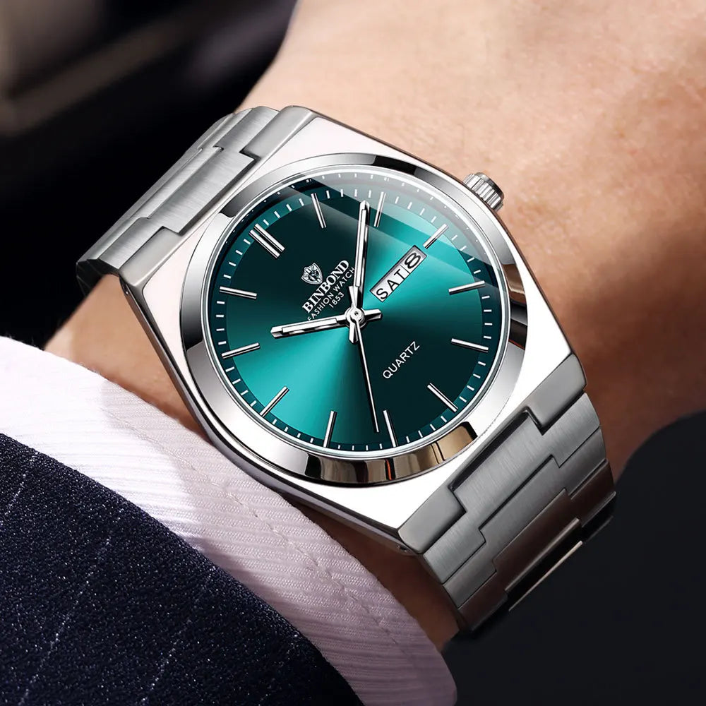 UTHAI Hommes Montre Légère Luxe Marque En Acier Inoxydable Double Calendrier Étanche Mâle Affaires Loisirs Mode Horloge À Quartz Montres