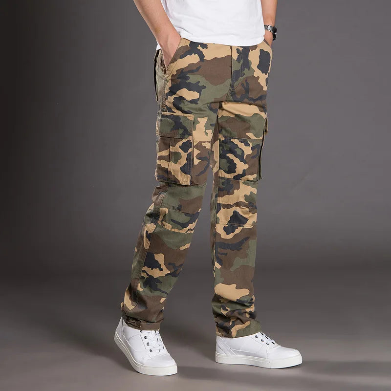 Pantalon cargo à jambe droite pour homme, 2025 coton, poches multi-rabat, extérieur décontracté, travail, randonnée
