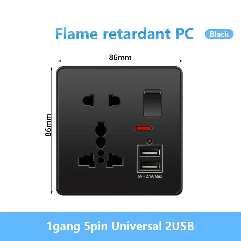 Universal Black USB Type-C 18W Smart Fast Charging Socket Double 5-pin Power Plug,UK  Electrical Internationa Wall Light Switch
