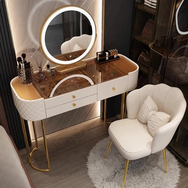 Miroir de maquillage de luxe avec lumière LED, meuble de rangement pour chambre à coucher, salon