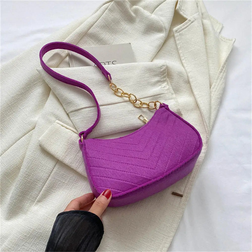 Sacs à bandoulière en tissu feutré pour femmes, pochette sous les bras à petite poignée, pochette de luxe de couleur unie, sac à main avec bourse