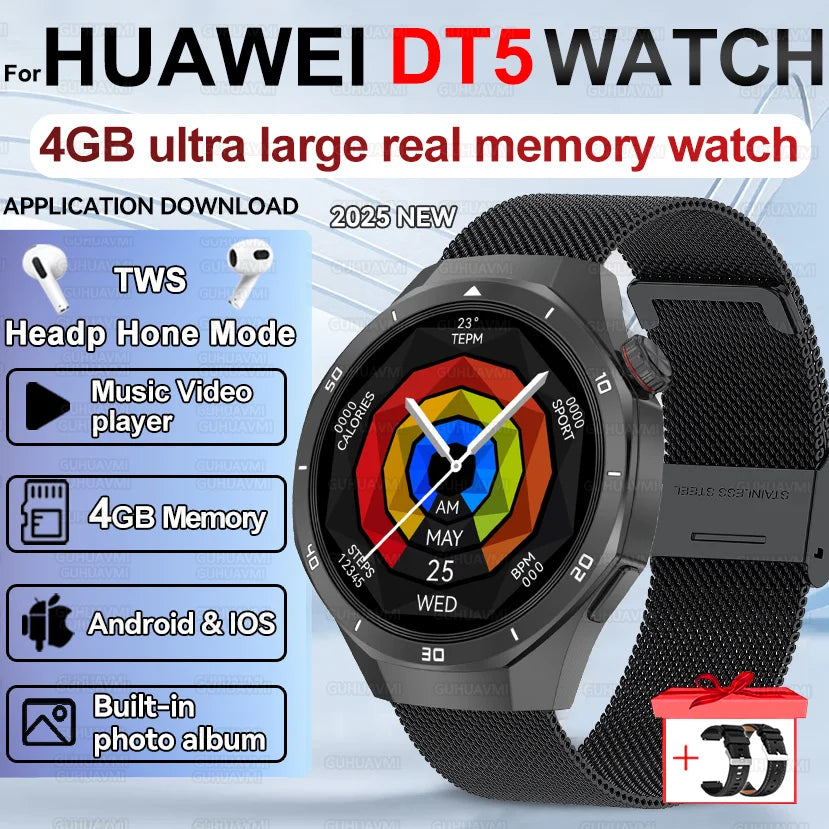 Pour HUAWEI 4GB mémoire hommes affaires Smartwatch Bluetooth appel surveillance de la santé GPS Navigation montre intelligente connecter TWS écouteurs