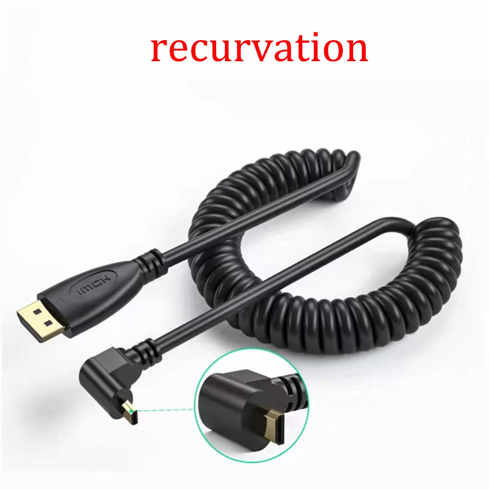 Câble HDMI vers Mini HDMI, câble Micro adaptateur, câble à ressort télescopique coudé HDMI, caméra SLR haute définition 4k, 1 pièce