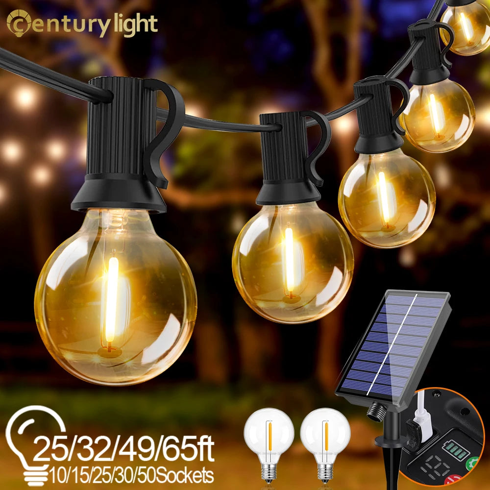 Guirlande solaire G40 lumières de Patio avec ampoules LED incassables guirlande de Camping résistante aux intempéries lumières suspendues pour jardin Bistro
