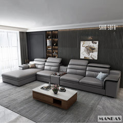 MINGDIBAO-Canapé sectionnel en cuir avec porte-gobelet, USB, repose-sauna réglable, haut-parleur Bluetooth, canapé de salon avec tabouret