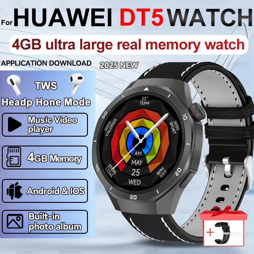 Pour HUAWEI 4GB mémoire hommes affaires Smartwatch Bluetooth appel surveillance de la santé GPS Navigation montre intelligente connecter TWS écouteurs