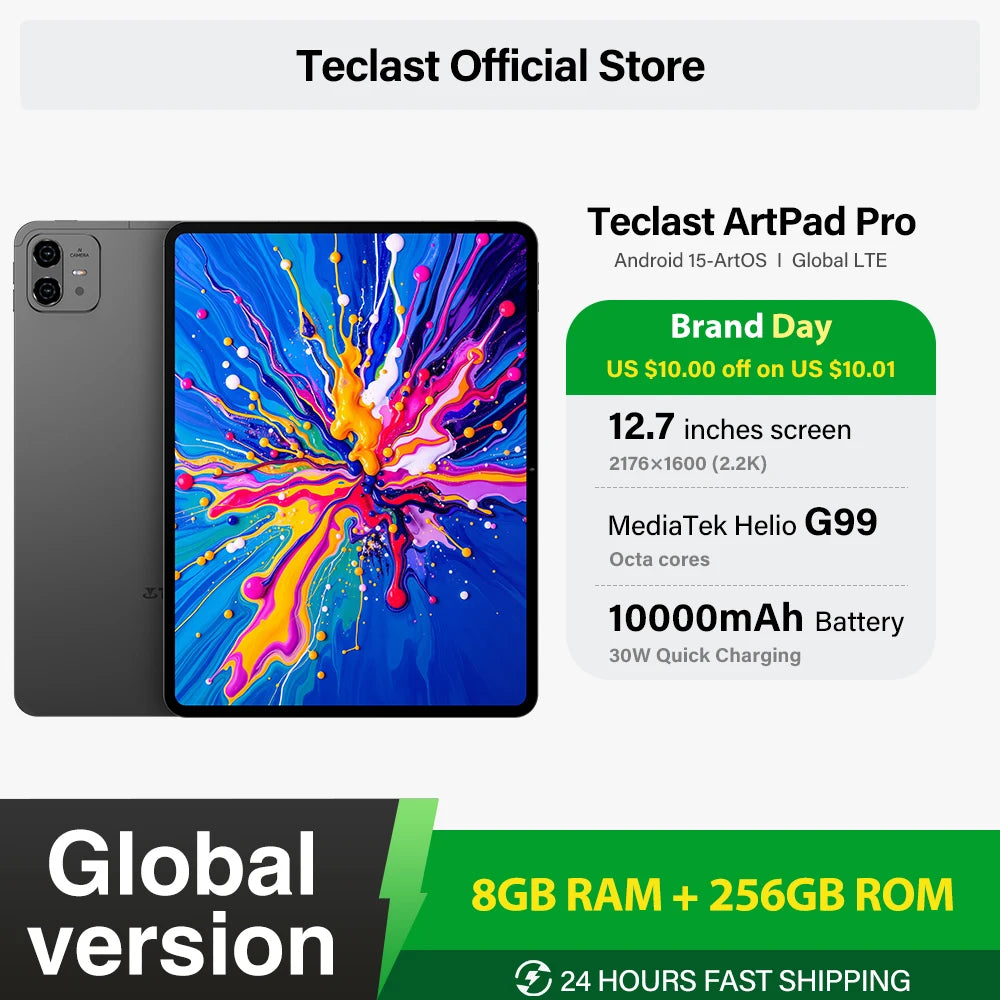 Teclast ArtPad Pro 12.7 "2.2K UHD affichage 20GB RAM (8 + 12 virtuels) 256GB ROM Helio G99 10000mAh 30W Android 15 tablette Global LTE