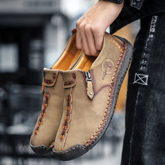 Mocassins en croûte de cuir pour hommes, chaussures confortables, décontractées à enfiler, de grande taille