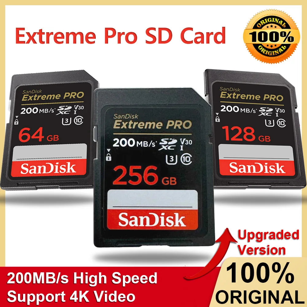 Carte SD SanDisk Extreme PRO 512G 256G 128G 64G 32G U3 4k lecture jusqu'à 200 mo/s C10 V30 UHS-I cartes mémoire SDHC/SDXC pour appareil photo