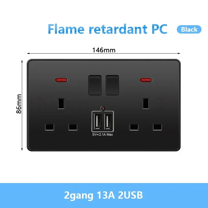 Universal Black USB Type-C 18W Smart Fast Charging Socket Double 5-pin Power Plug,UK  Electrical Internationa Wall Light Switch