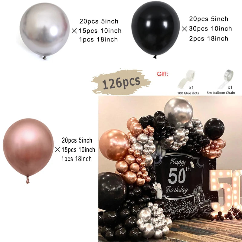 Kit d'arc de guirlande de ballons noirs et dorés, avec ballons en aluminium Starburst, fournitures de décoration pour mariage, anniversaire, fête de famille