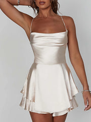 Combishort dos nu croisé pour femme, combinaison courte, barboteuse, club, streetwear, été