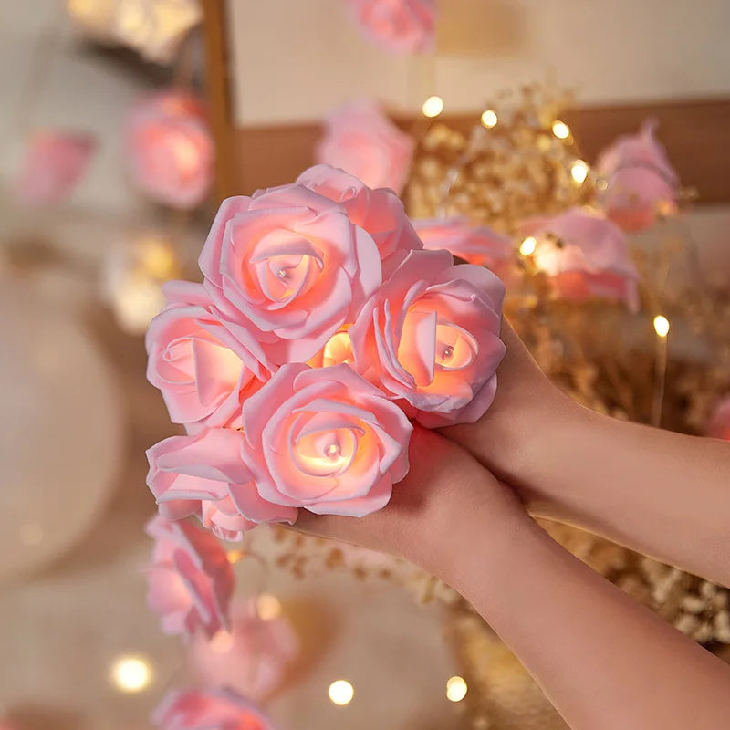 Guirlande lumineuse Rose à piles, 1.5/3m, guirlande de fleurs, lumières féeriques, décoration de fête de mariage, saint-valentin, lumières de noël
