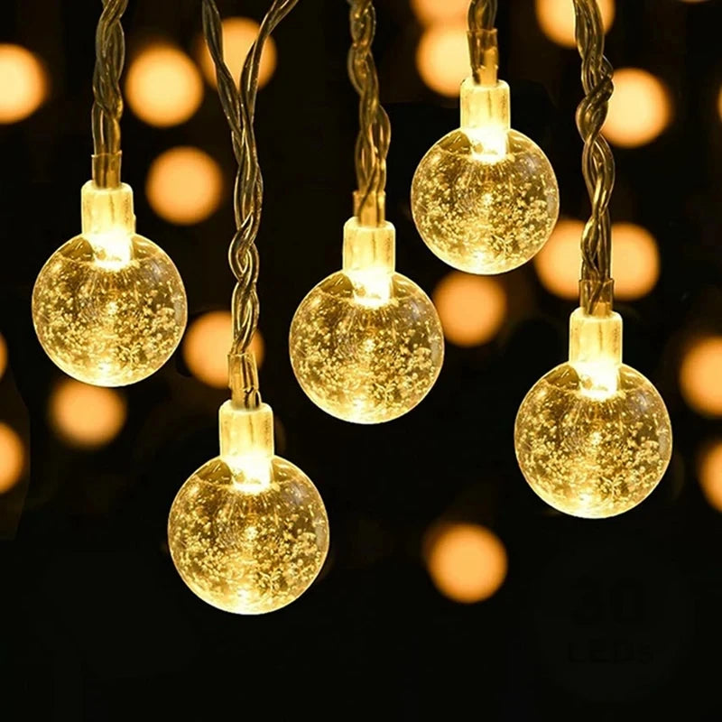 Guirxiété lumineuse boule de cristal LED, décoration d'intérieur, lampe de vacances de Noël, lumières dégradées, à piles, 1.5-10m, 10, 20, 40/80