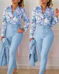 Chemise et pantalon College élégants pour femmes, olympiques décontractés, haut audipant, manches longues, mode printemps et automne, 2023, 2 pièces