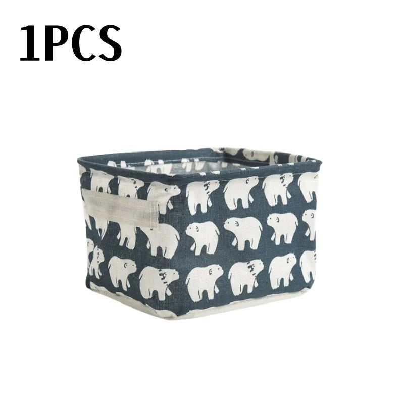 Petit panier de rangement en toile pliable avec poignée, boîte de rangement de bureau en coton et lin, petit panier de rangement étanche frais 1 pièce