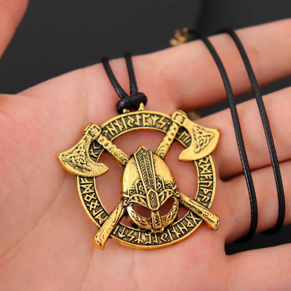 rétro corbeau prairie loup Double face Viking Tomahawk pendentif collier charme collier pour hommes accessoire en métal bijoux de fête