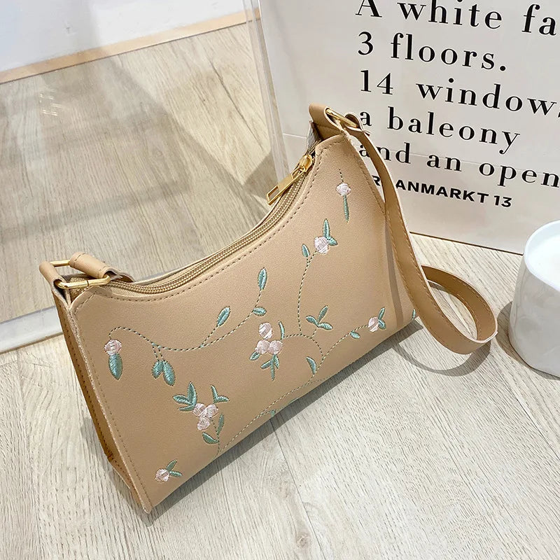 Sac à main en cuir PU souple pour femmes, petit fourre-tout pour filles, sacs sous les bras, sac à main de voyage de plage, dentelle florale, été initié
