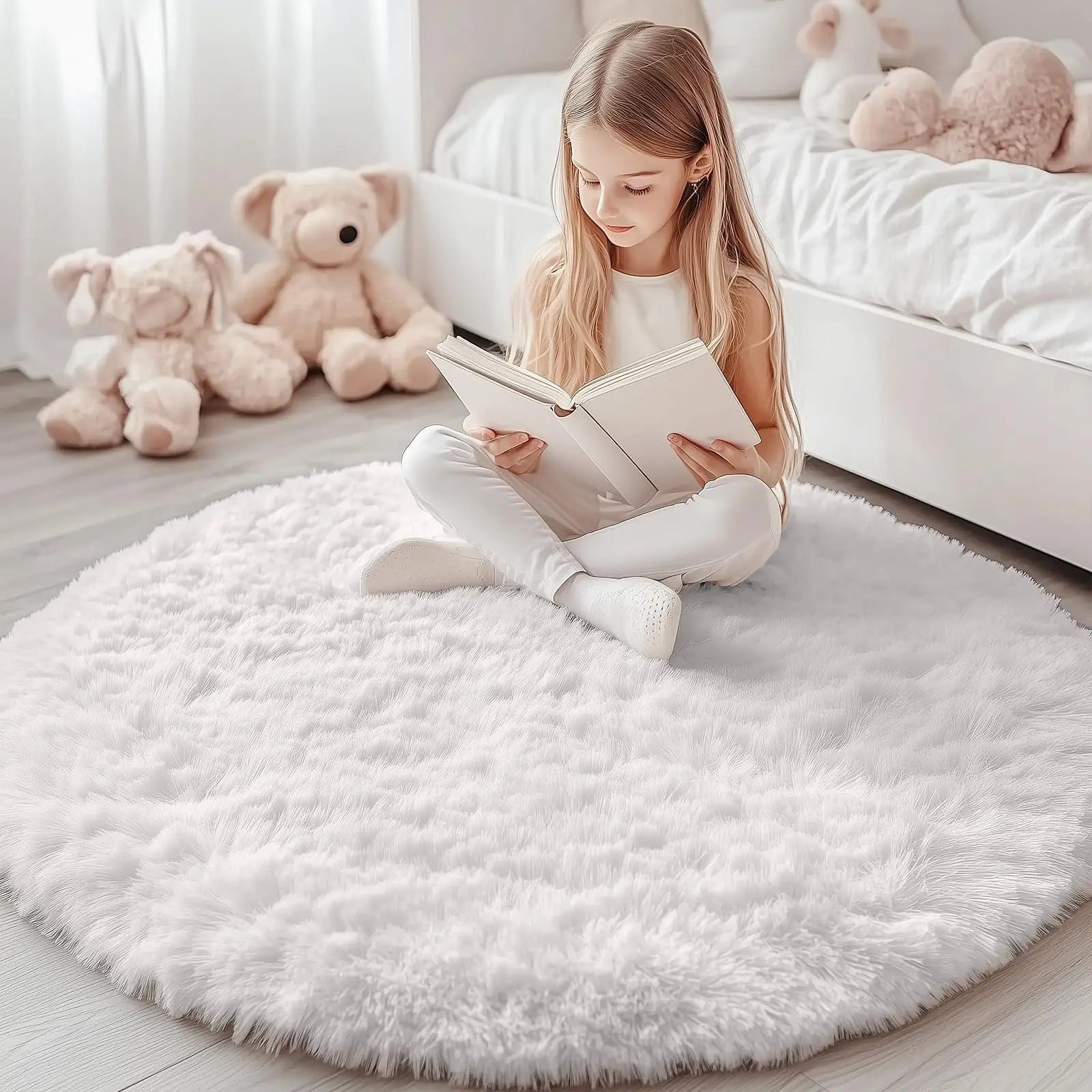 Olanly nouveaux tapis ronds en peluche pour salon tapis de chambre antidérapants tapis ronds lavables en Machine pour enfants décor à la maison esthétique