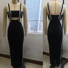 Robe longue de soirée sexy pour femme, ensemble 2 pièces, tenue de vacances, haut court sans bretelles et jupes maxi, ensembles assortis, vêtements de fête