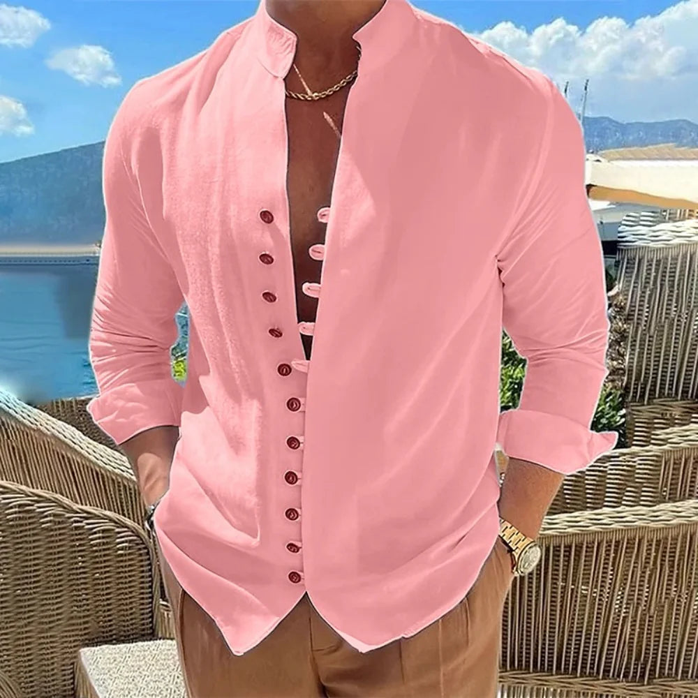 Nouveau Printemps Automne chemise décontractée lâche Hommes Couleur Unie Chemise À Manches Longues Chemises Boutons Vintage Grande taille