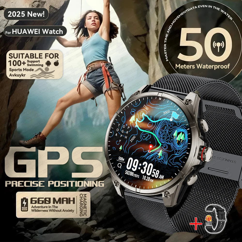 2025 nouvelles montres intelligentes GPS haut de gamme altimètre extérieur baromètre écran AMOLED boussole GPS intégrée sport militaire Smartwatch hommes