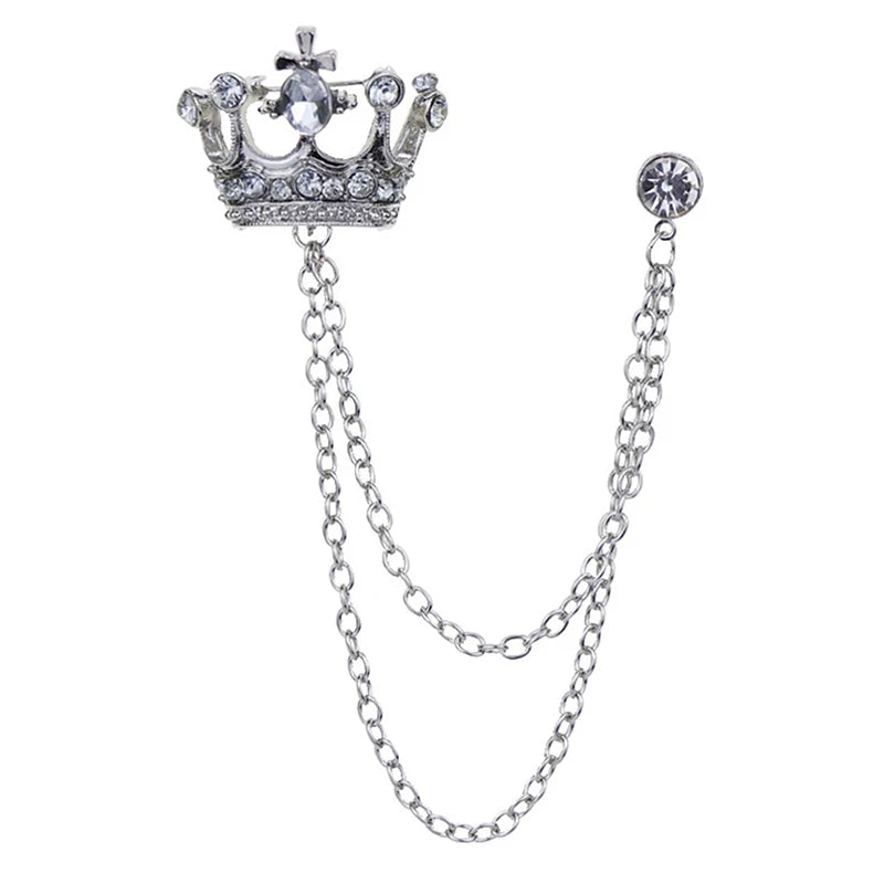 Broche Couronne Coréen Style Britannique Chaîne Couronne Broche Costume Pompon Chaîne Revers Épinglette Insigne Rétro Hommes Accessoires Banquet De Mariage