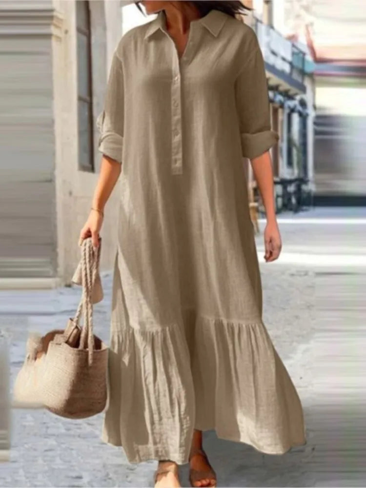 Robe décontractée à manches longues pour femmes, tenue de bureau, mode printemps-été, élégante, couleur unie, chemise, 2024