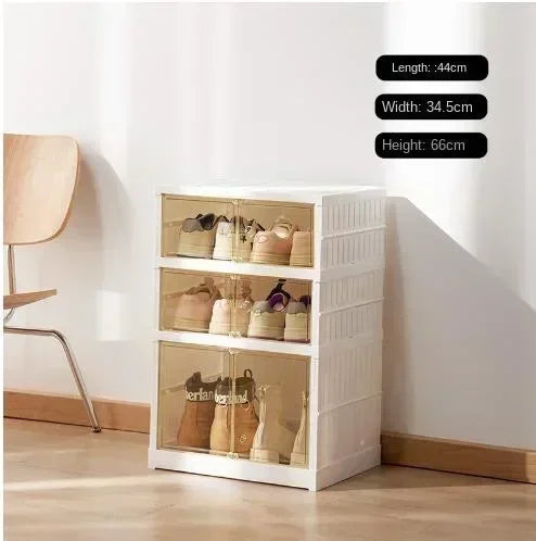 Organisateur de étagères à chaussures pliables pour placard, boîte de rangement de chaussures pliables en plastique, transparente, empilable avec assemblage facile