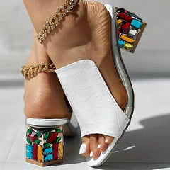Femmes sandales en cristal 2024 nouveau printemps été sandales à bout ouvert talons carrés plage mode sandales femmes Sandalias De Mujer