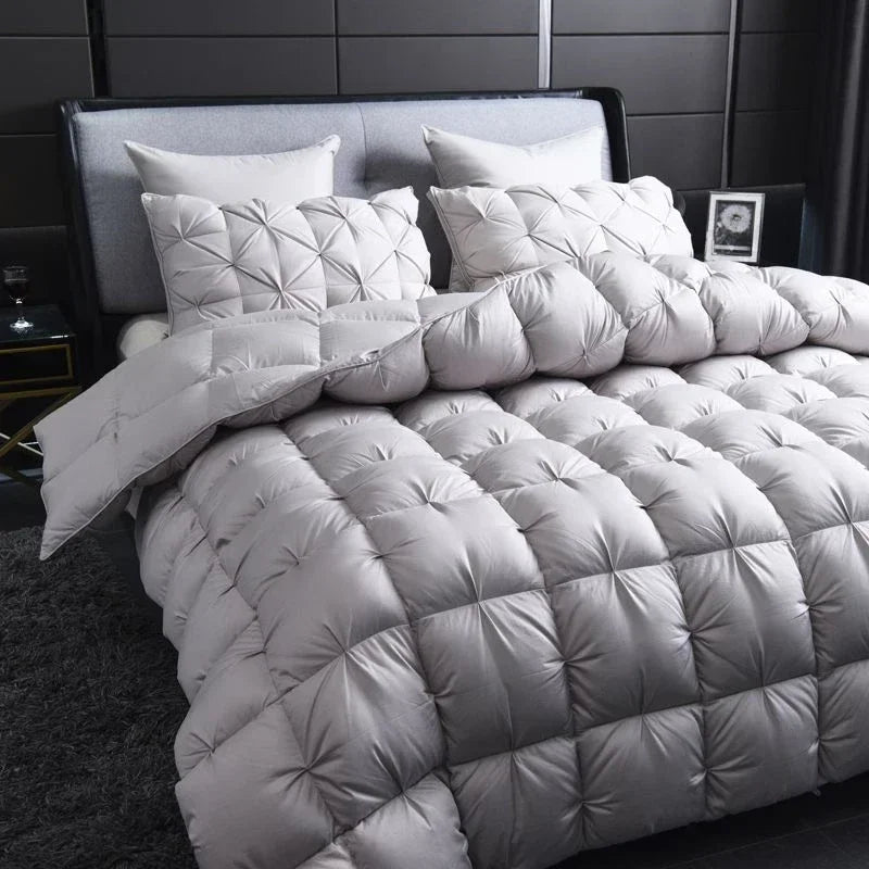 Couette en duvet d'oie blanche chaude d'hiver épaisse couverture de lit de pain 3D luxe pincement plissé remplissage pour couettes simple Double couette