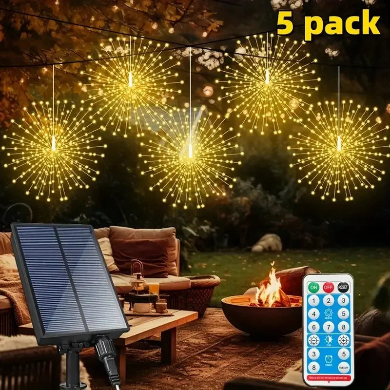 5*90LEDS suspendus feu d'artifice solaire lumière 8 Modes télécommande solaire Starburst lampe décor de noël fée lumières jardin cour Patio