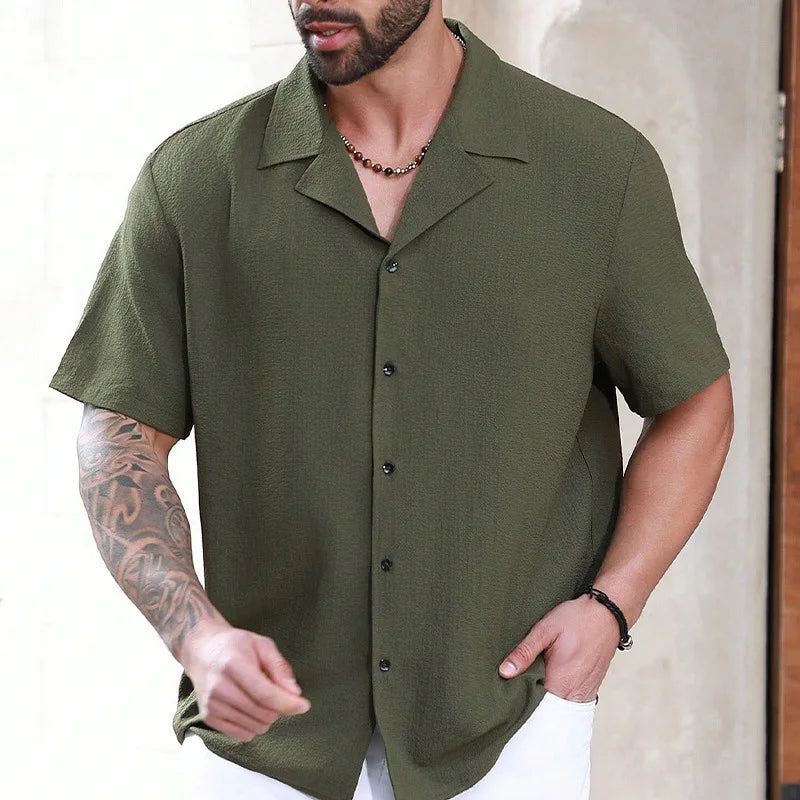 Chemise décontractée fine haut de gamme pour hommes, respirante, résistante aux rides, évacuant l'humidité, avec Texture pour hommes, chemise à manches courtes