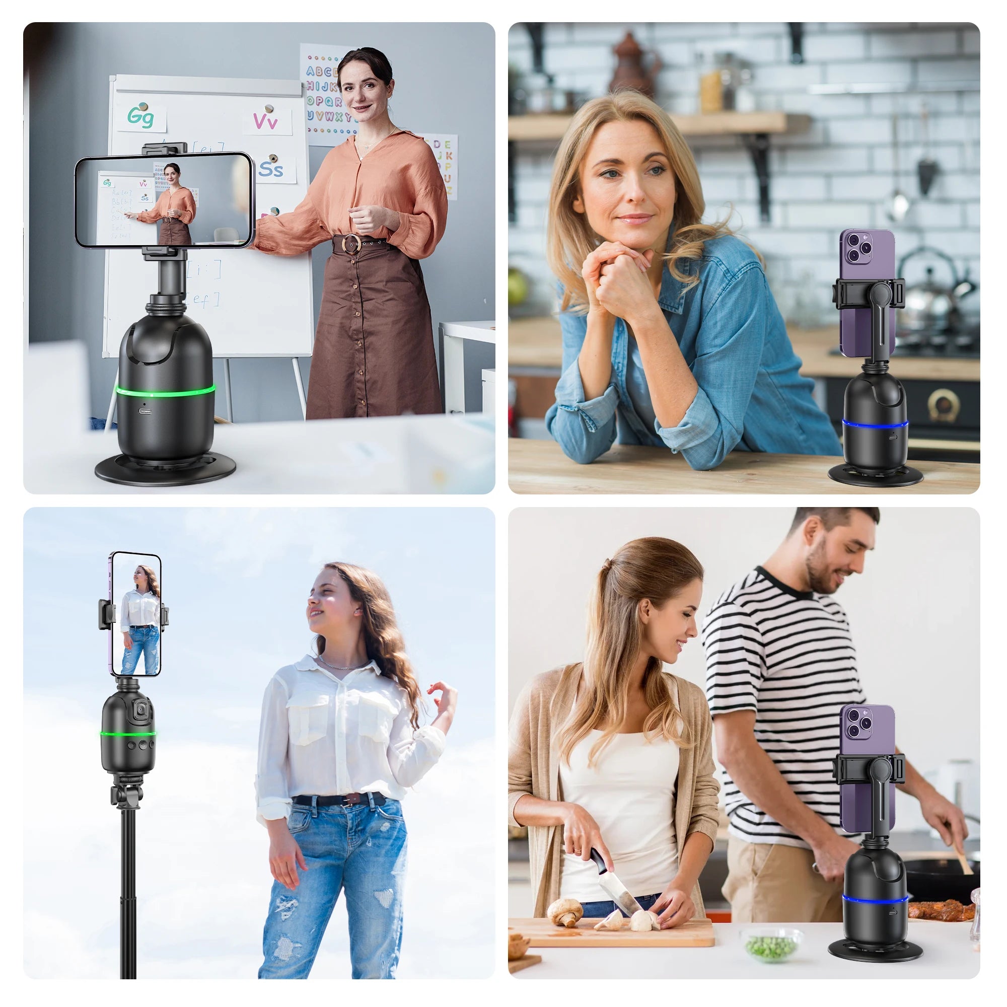 P03 Stabilisateur 360 ° Trépied de support de téléphone portable de bureau à cardan AI de suivi intelligent automatique du visage pour appareil photo Smartphone vidéo Vlog Live