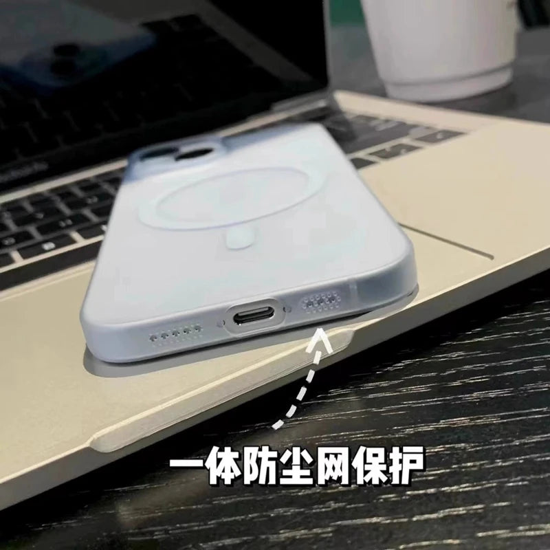 Luxury Matte Magsafe Phone Case For iPhone 11 12 13 14 15 16 Pro Max Plus Magnetic Transparent  Shockproof Bumper Cover