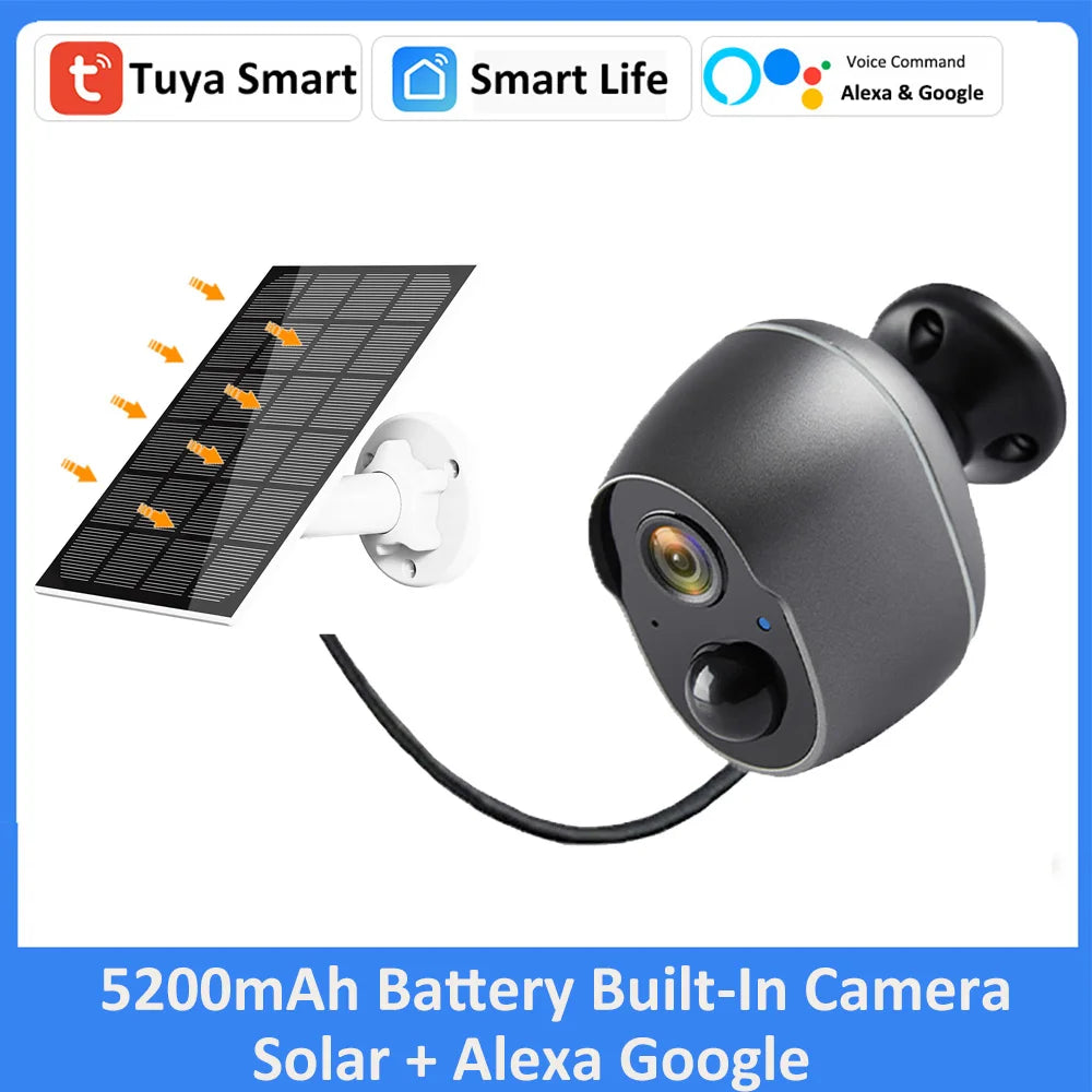 Tuya 5200 mAh batterie rechargeable solaire WiFi sécurité 3MP FHD CCTV caméra 135 ° grand Angle de vue 4X Zoom numérique Alexa Google caméra