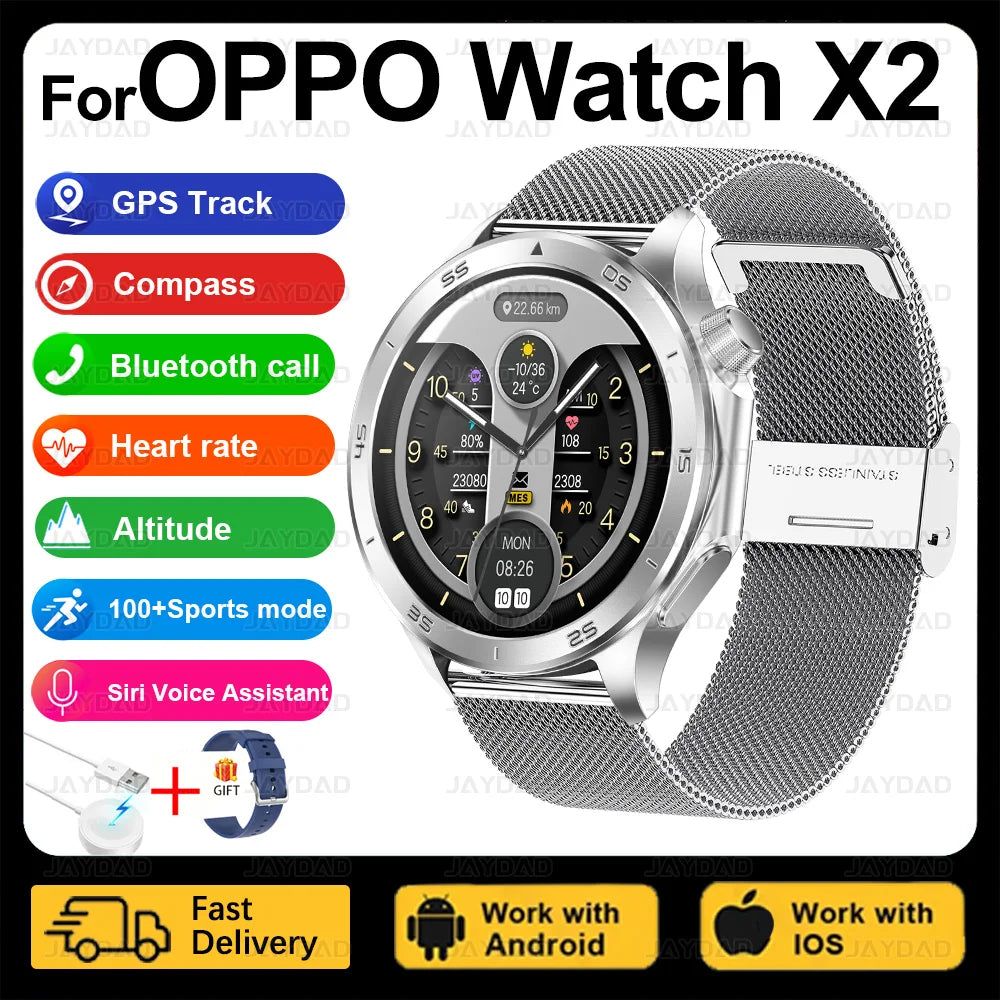 2025 nouveau pour montre OPPO X2 montre intelligente GPS sport piste fréquence cardiaque musique Bluetooth appel IP68 étanche AMOLED montre intelligente