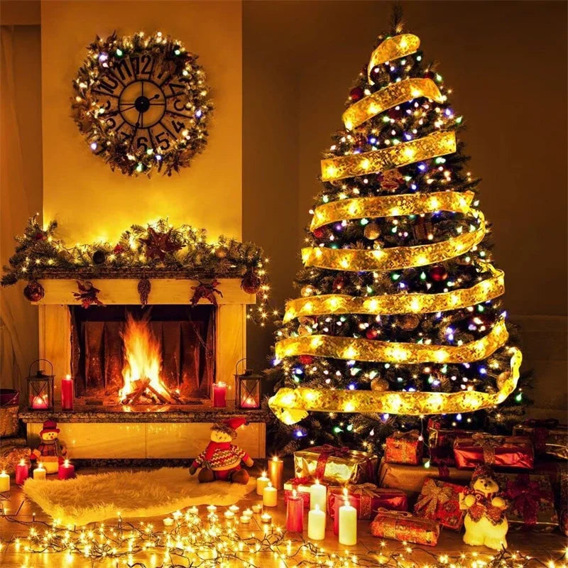 1-10m 2024 ruban de noël fée chaîne lumineuse joyeux noël décorations pour la maison vacances de noël Navidad cadeaux nouvel an 2025
