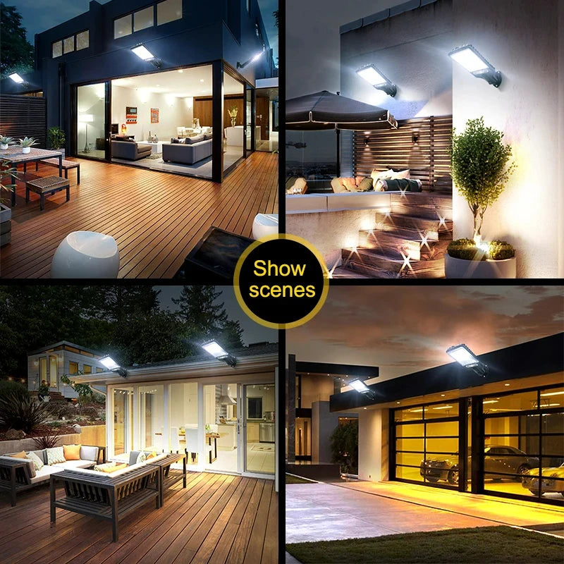 Solar Street Lights Outdoor 108COB LED With Lights Reflector 3 Lighting Modes Human Body PIR Motion Sensor Wall Light for Garden