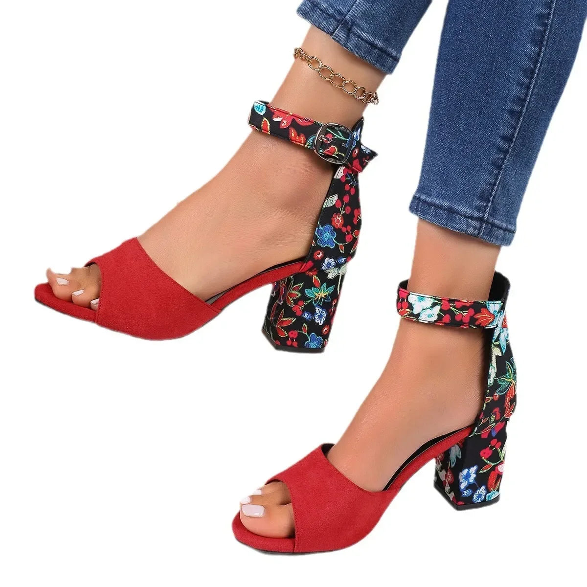 Sandales pour femmes chaussures à talons hauts talons épais Sandalias mode dames lanières de cheville chaussures de plage décontractées 43 grande taille