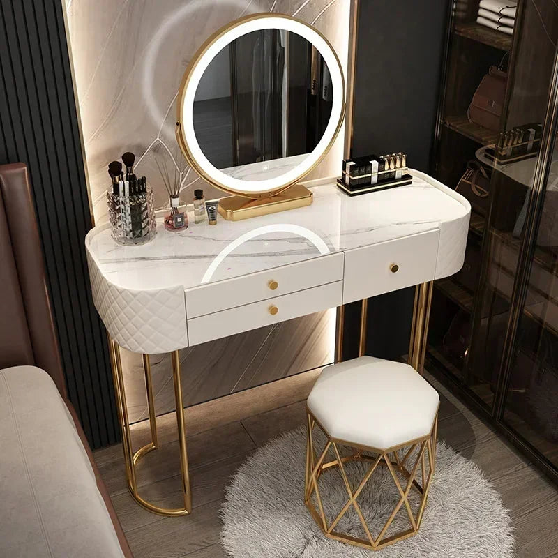 Miroir de maquillage de luxe avec lumière LED, meuble de rangement pour chambre à coucher, salon