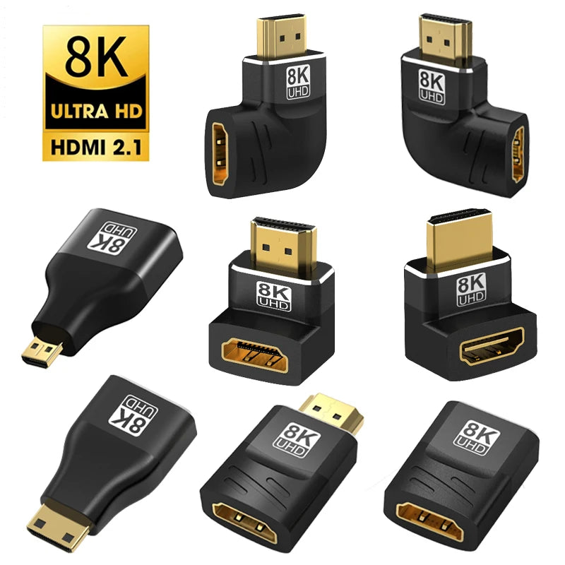 Adaptateur HDMI 2.1, 8K, Angle droit de 90 à 270 degrés, convertisseur mâle à femelle, connecteur d'extension de câble HDMI pour TV, ordinateur portable, moniteur