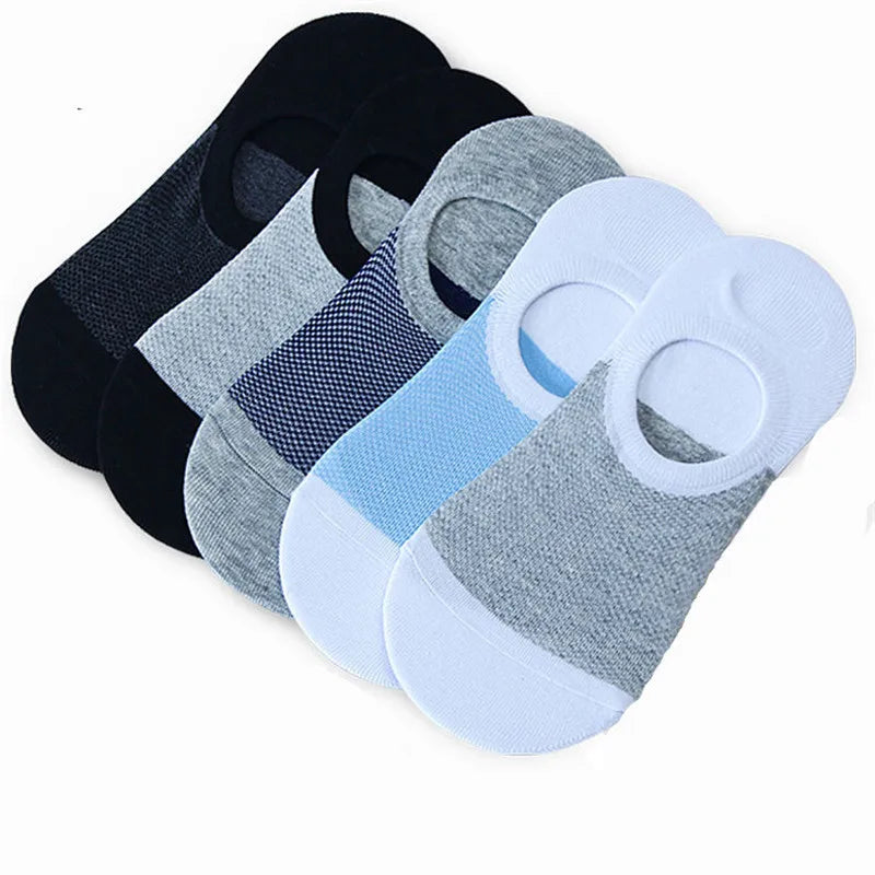 5 Pairs No Show Men Boat Socks Summer Non-Slip Silicone Invisible Cotton Socks Breathable Male Ankle Socks Slippers
