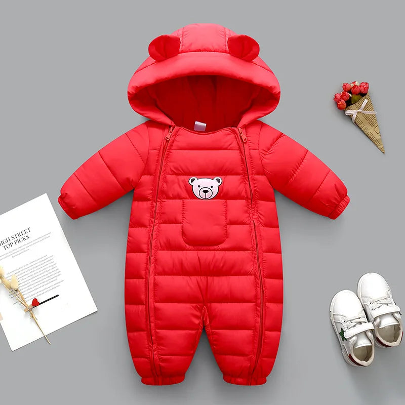 OLEKID-Barboteuse à capuche en coton pour bébé, combinaison pour nouveau-né, salopette pour tout-petits, garçons, filles, optique, oreille de dessin animé, automne, hiver, 2025