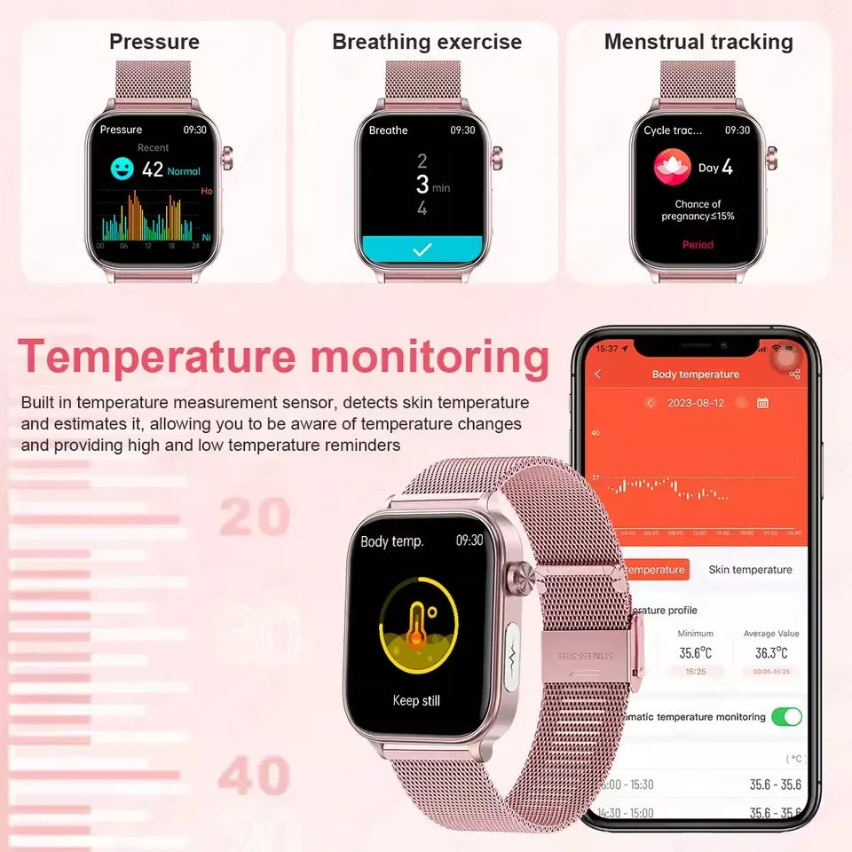 2025New moniteur de santé montre intelligente femmes analyse ECG pression artérielle piste Menstruelle appel BT 1.39 pouces écran Smartwatch dames