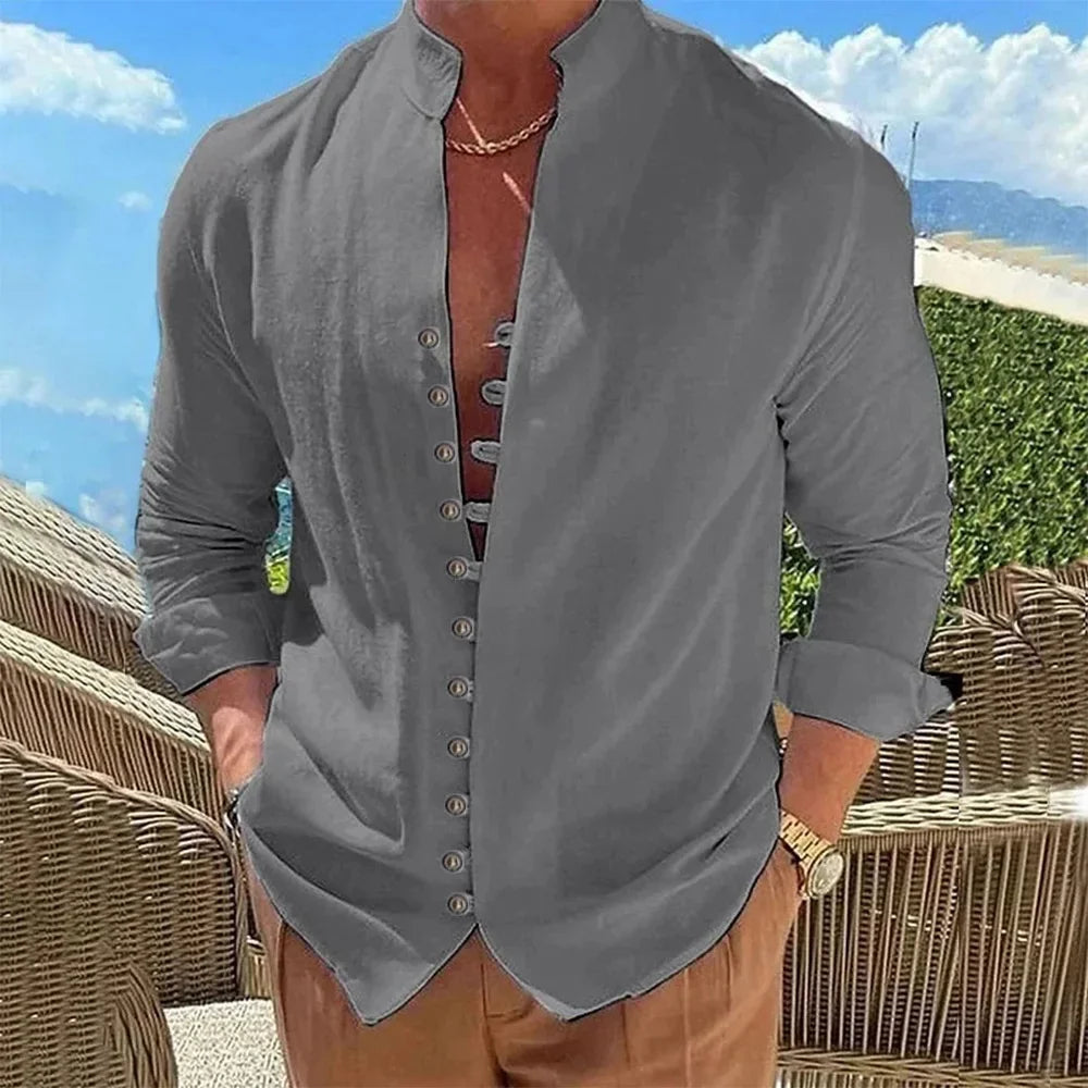 Nouveau Printemps Automne chemise décontractée lâche Hommes Couleur Unie Chemise À Manches Longues Chemises Boutons Vintage Grande taille