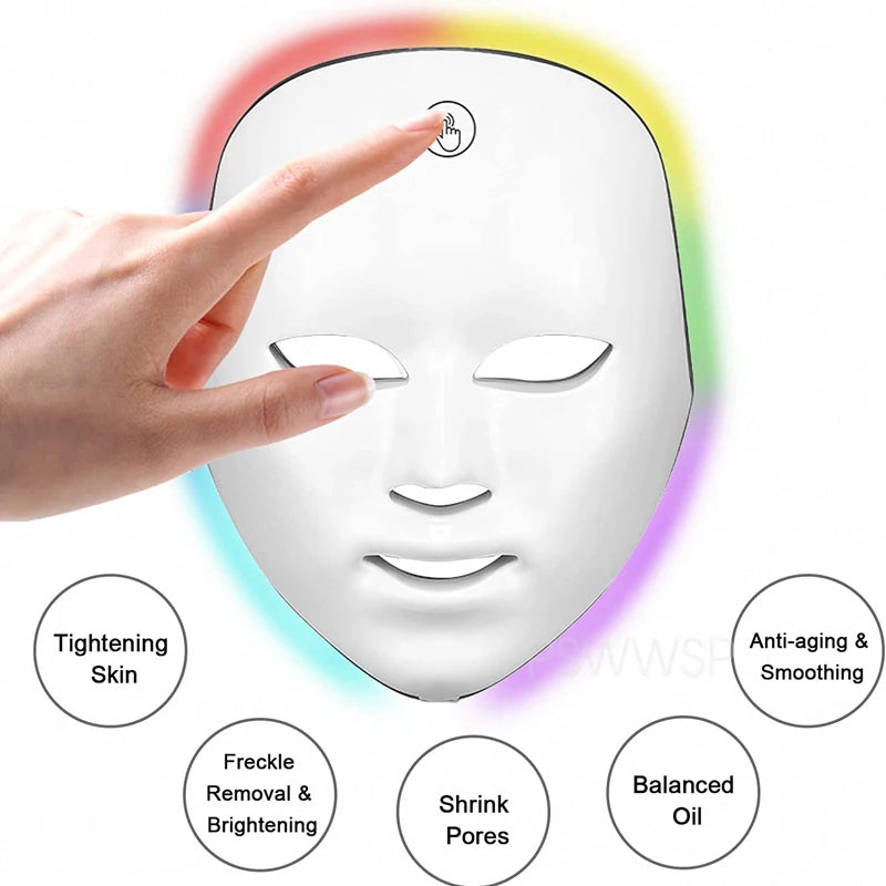 7 Colors LED Facial Mask Photon Therapy Face Skin Care Mask Skin Rejuvenation Tools Anti Acne Wrinkle Removal Face Beauty Mask