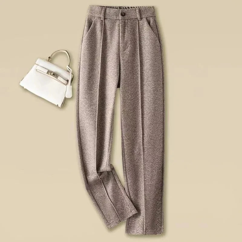 Pantalon en laine pour femme, sarouel droit élégant, polaire, Version coréenne, Blazer chaud, décontracté, collection automne-hiver 2024