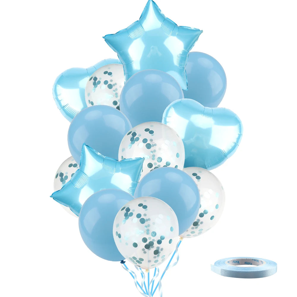 Ballons métalliques en forme d'étoile et de cœur, 14 pièces, ensemble de confettis or rouge bleu rose pour joyeux anniversaire, réception-cadeau pour bébé, mariage